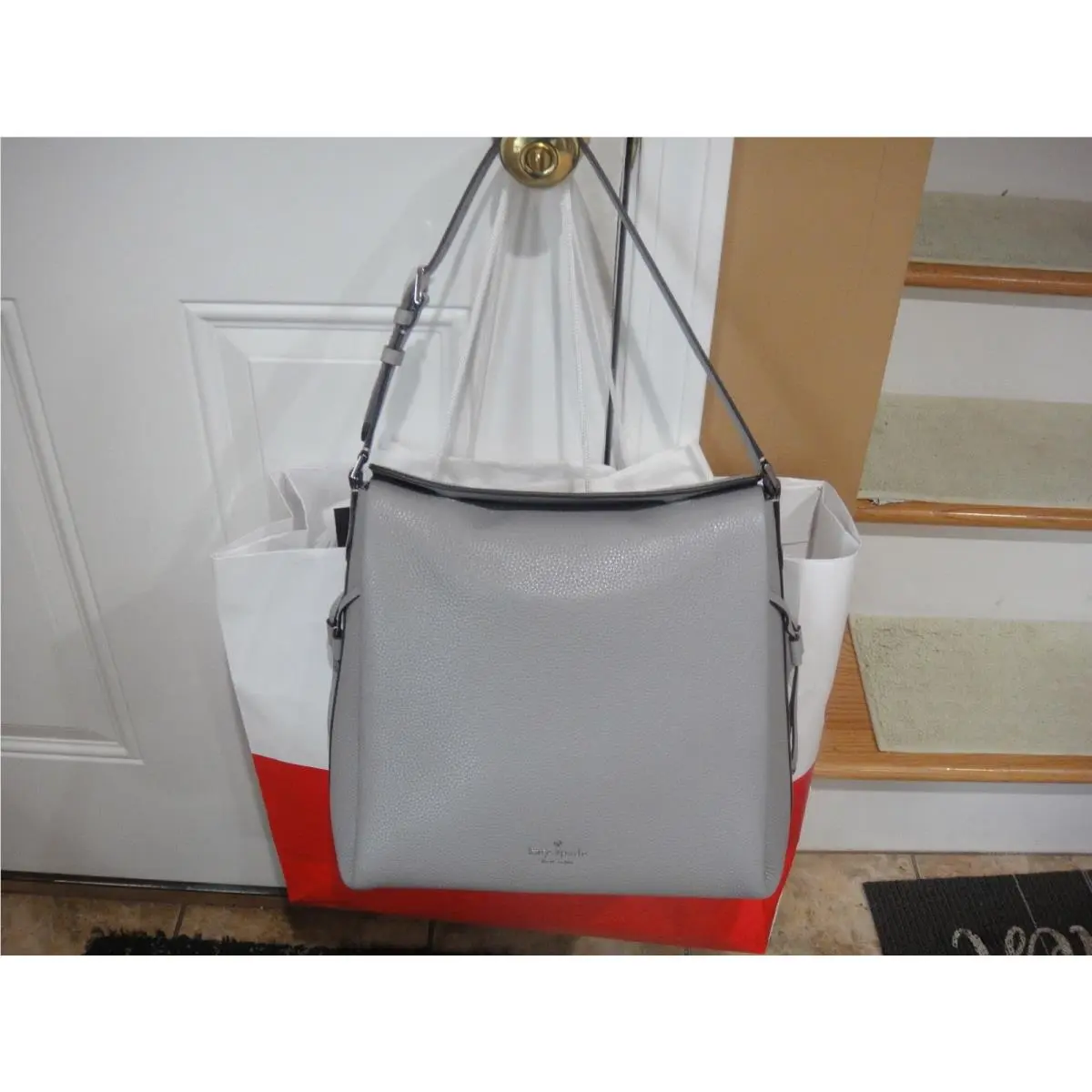 New Kate Spade Dumpling Gray Large Pebble Leather Shoulder Bag.MFSRP$479.00