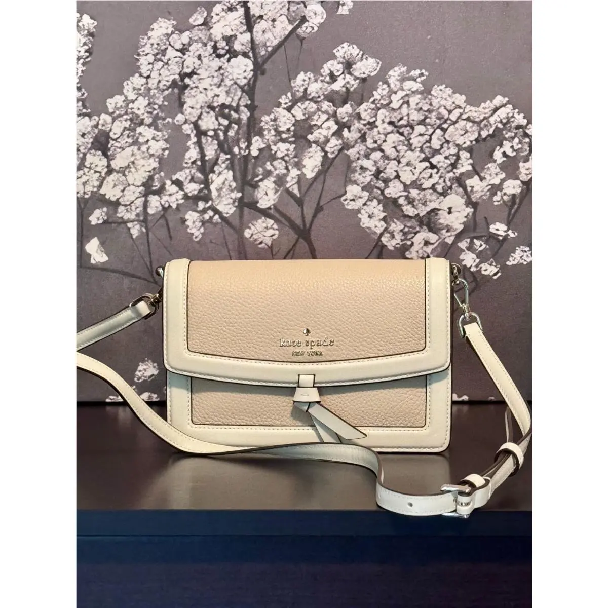 Knott Mini Flap Crossbody Bag Pebbled Leather Purse KM610 Light Cream by Kate Spade