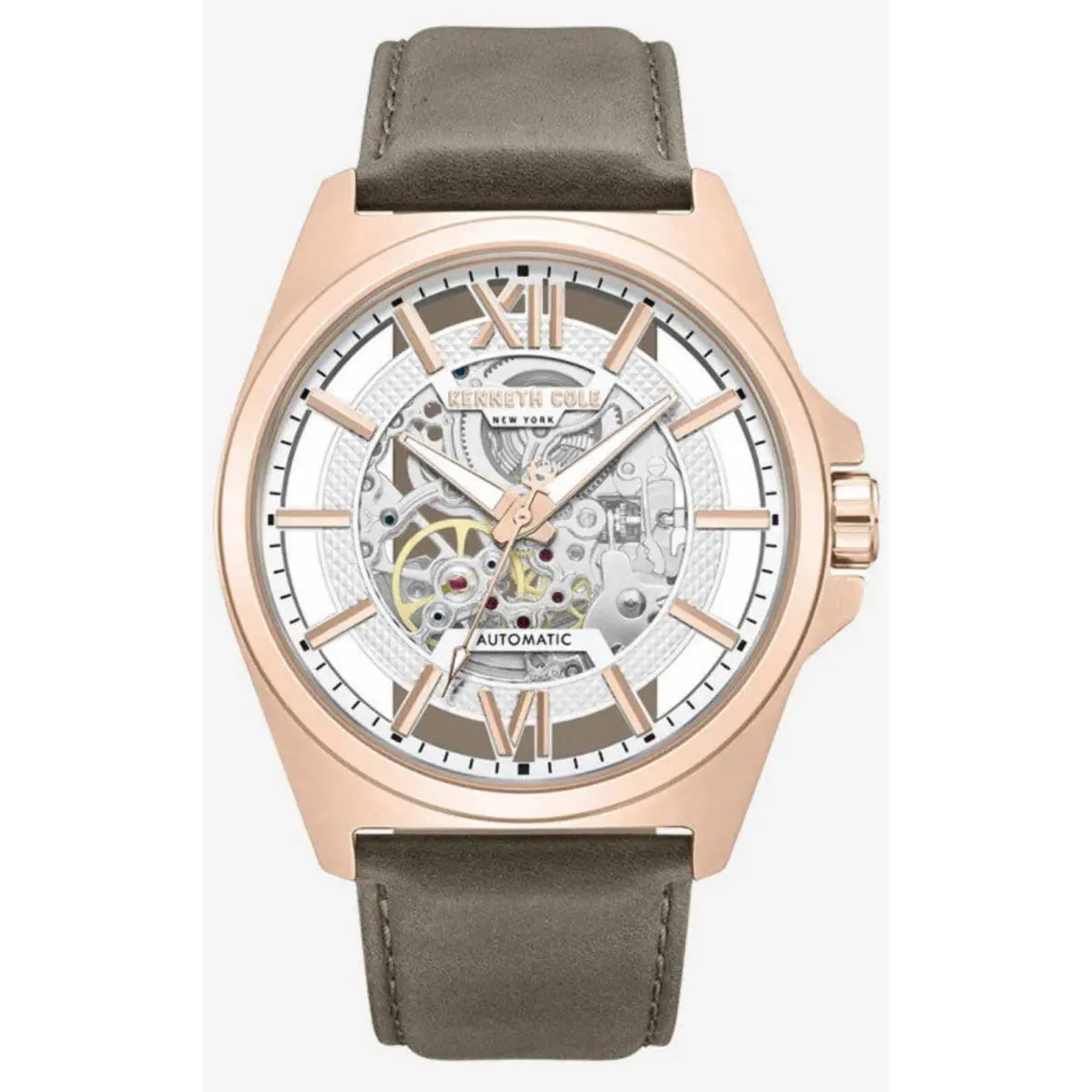 Kenneth Cole KCWGX0065101 Mens Skeleton Automatic Leather Strap Watch