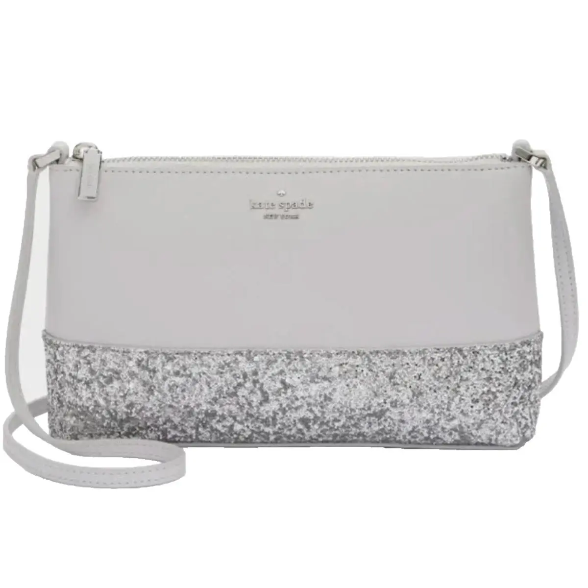 Kate Spade New York Flash Glitter Crossbody Bag K8711 Grey - Handle/Strap: Gray, Hardware: Silver, Exterior: Gray