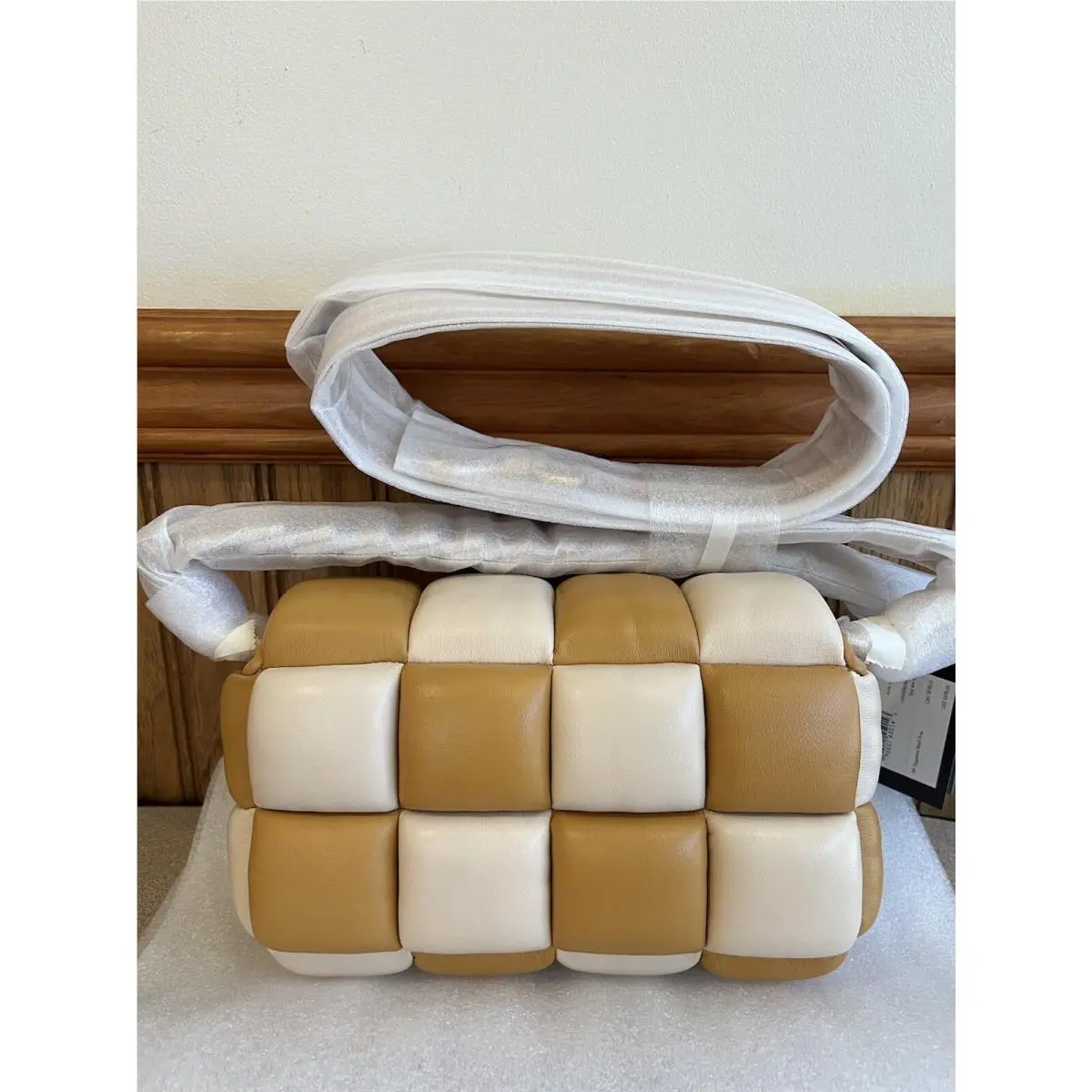 Kate Spade Boxxy Colorblock Leather Small East West Crossbody Caramel White