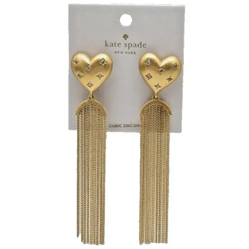 Kate Spade New York My Precious CZ Heart Fringe Earrings Goldtone New