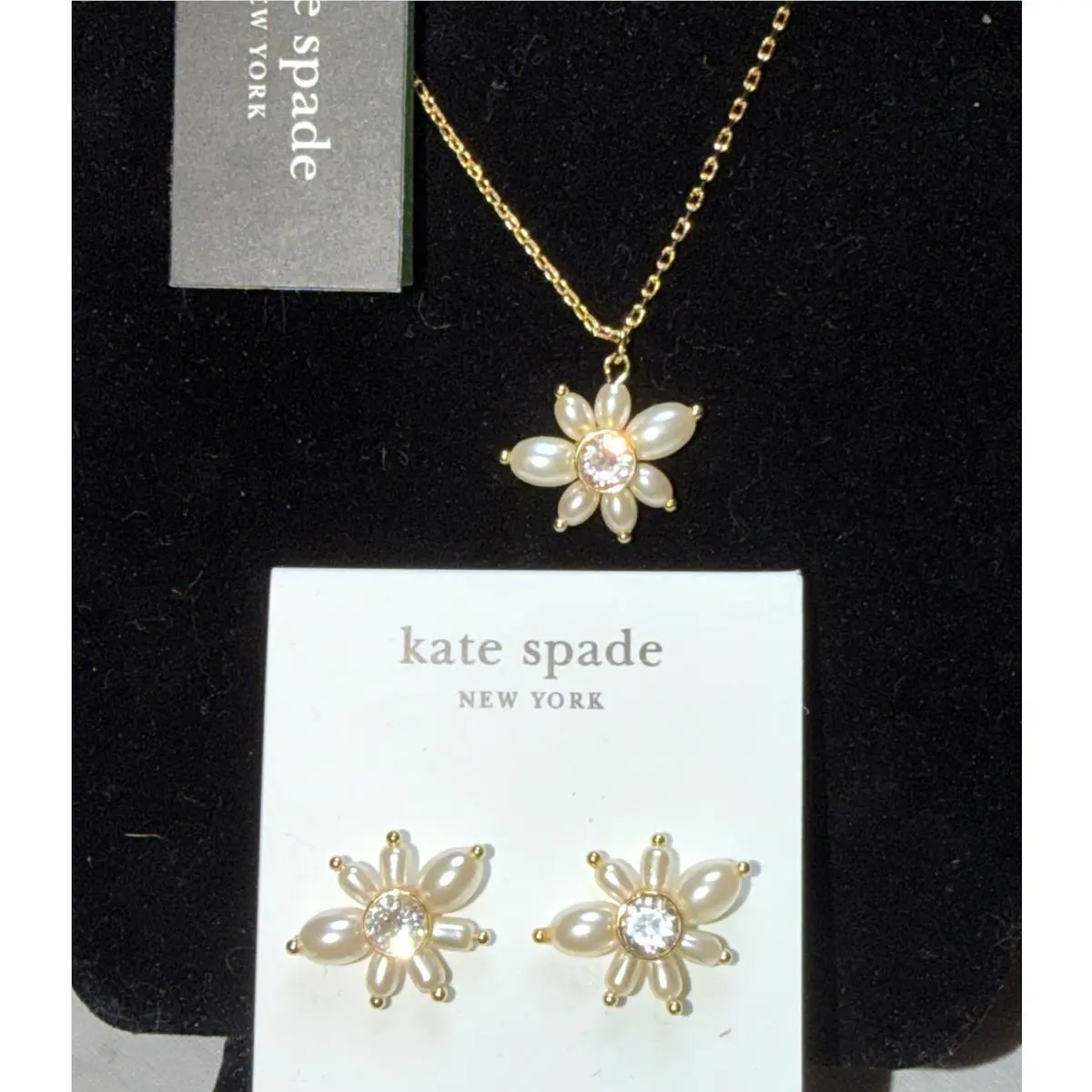 Kate Spade Flower Pendant Necklace Earrings Gold Plated New w Tags Free Dust Bag