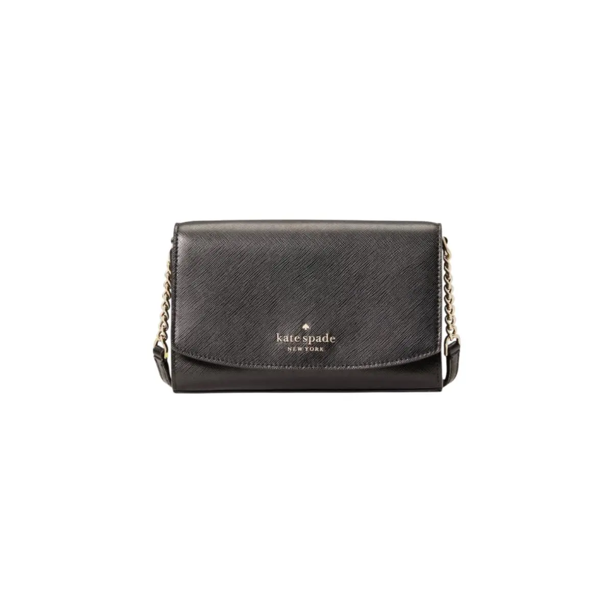 Kate Spade Staci Small Flap Crossbody – Black Saffiano Leather Slim Design - Handle/Strap: Black, Hardware: Gold, Lining: Black