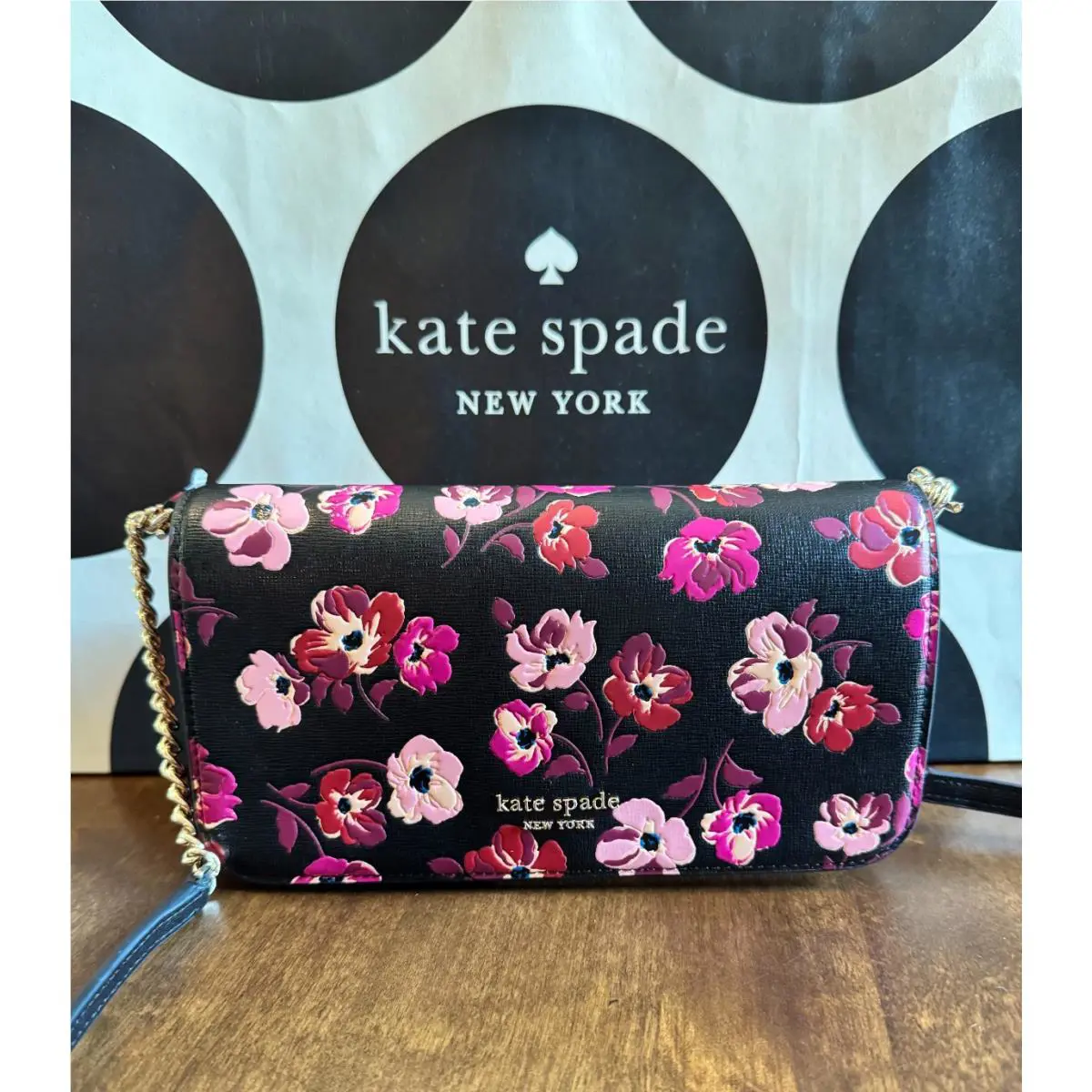 Kate Spade Devin Fall Poppies Flap Chain Wallet Floral Clutch Crossbody - New