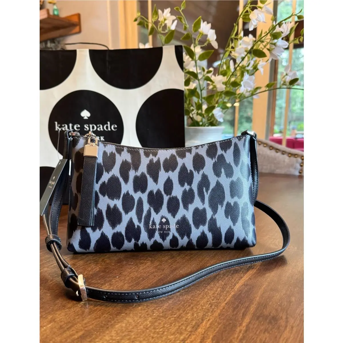 Kate Spade Sadie Crossbody Purse - Spotted Animal Print Grey Multi Leopard