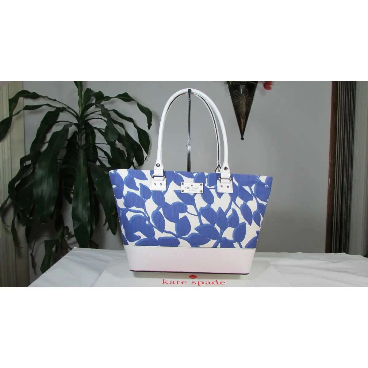 Kate Spade Small Harmony Wellesley Leaves Fabric Leather Tote