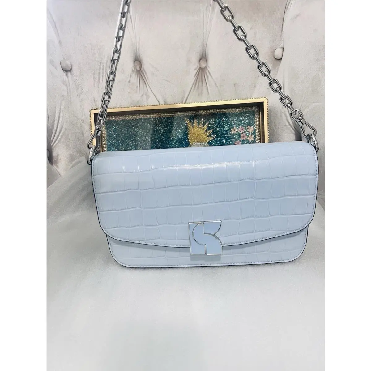 Kate Spade Dakota Croc Embossed Small Leather Crossbody Bag North Star Blue New