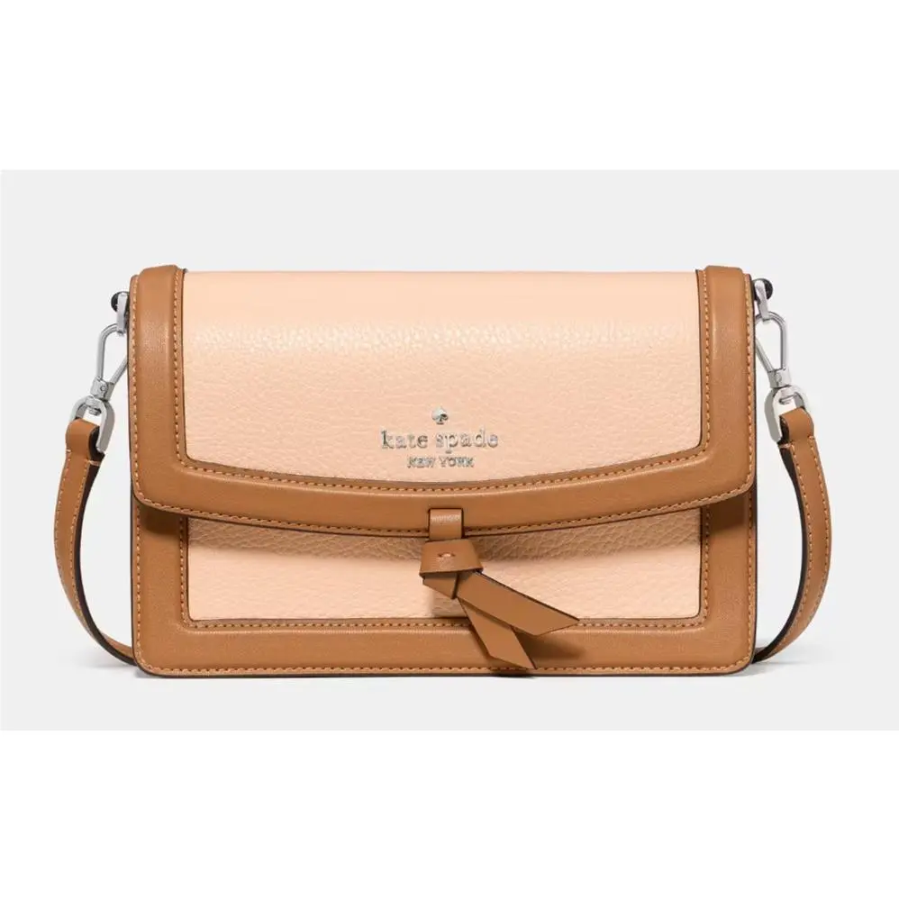 Kate Spade Flap Crossbody Bag Peach Brown Leather Purse KM610 Retail