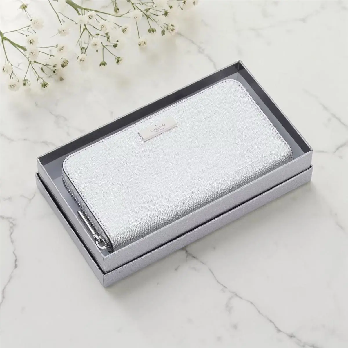 Kate Spade Kenzie Boxed Metallic Large Continental Wallet in Lunar Light KJ020