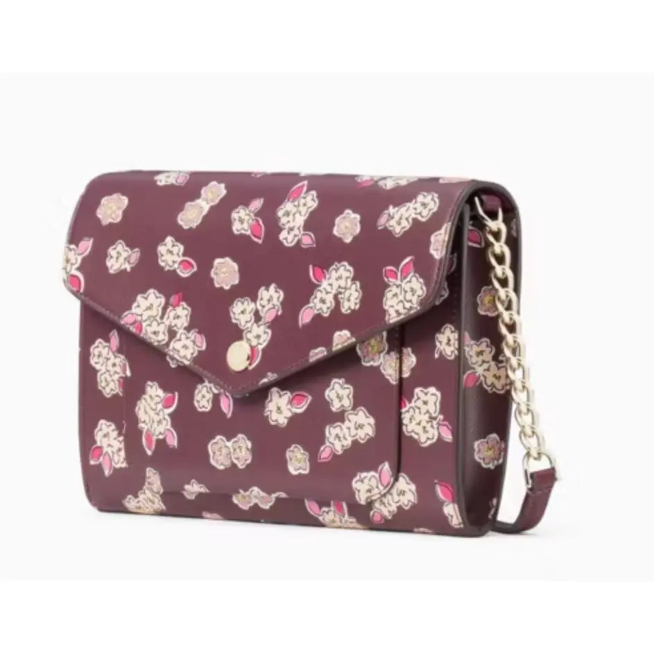 Kate Spade Tinsel Crossbody Burgundy Deep Berry Floral Leather Chain Bag