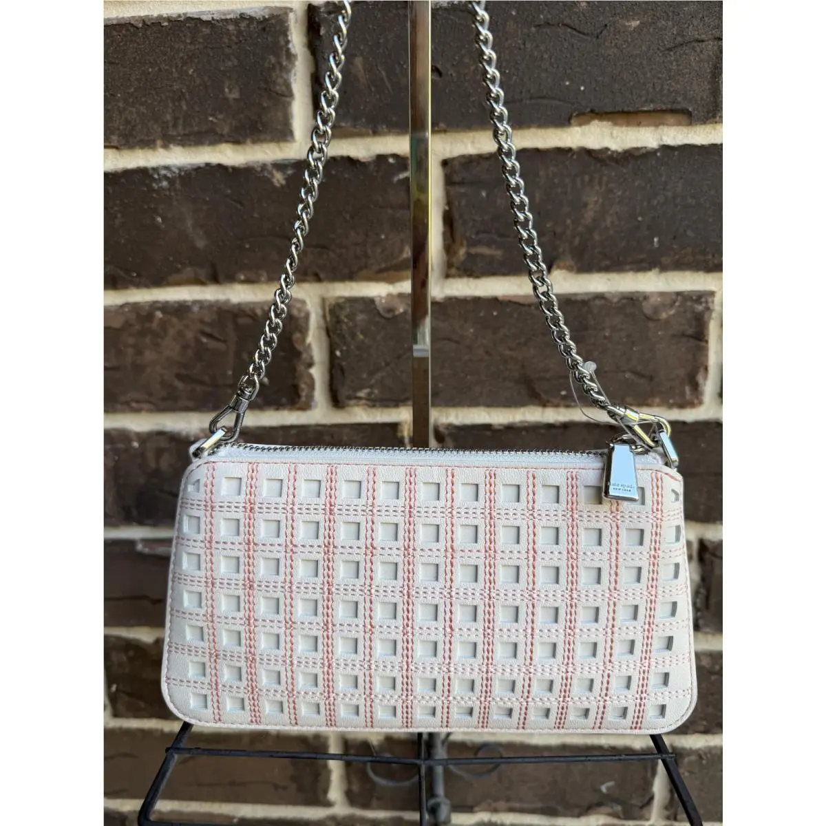 Kate Spade Grace Pochette Shoulder Bag Leather Cream Multi Perforated