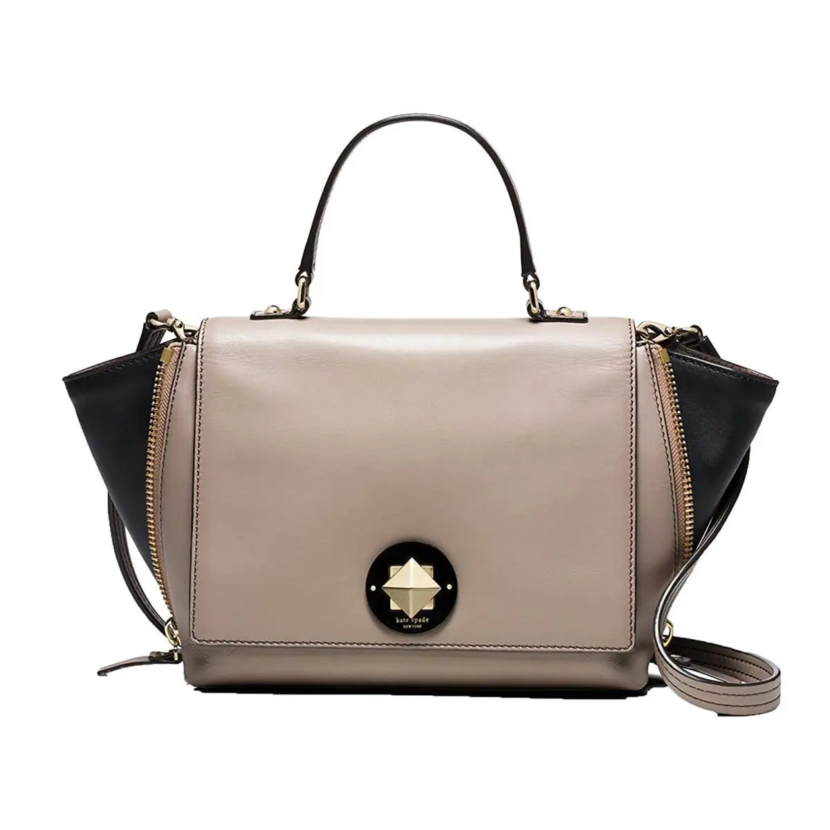 New  Varick Street Abbie Leather Satchel Clocktower Taupe / Black by Kate Spade