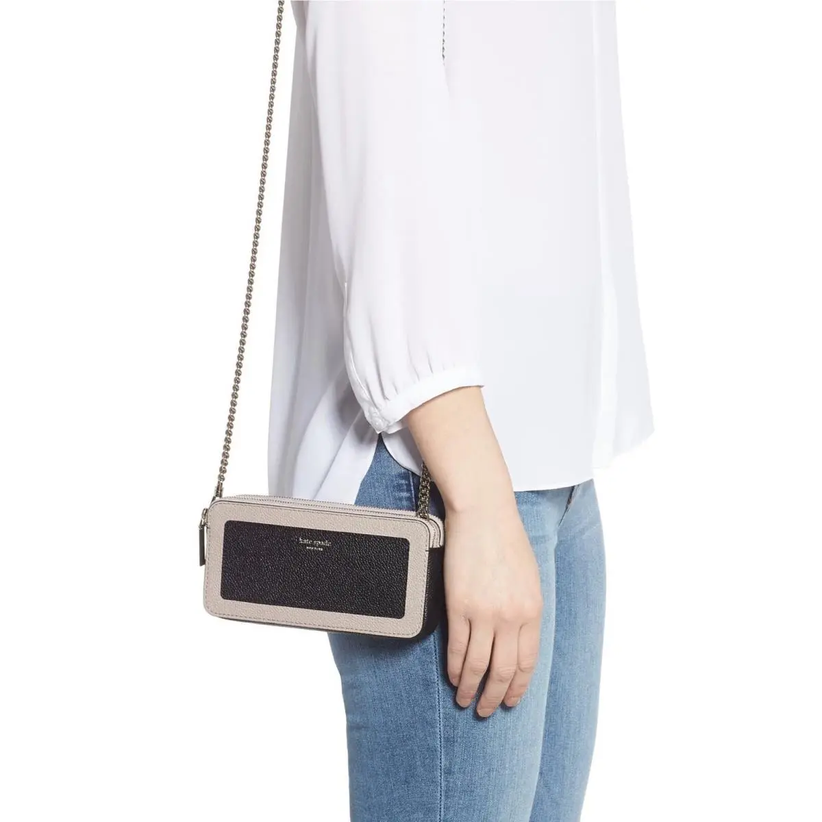 Kate Spade Margaux Double Zip Mini Crossbody PWRU7132 Black Warm Taupe