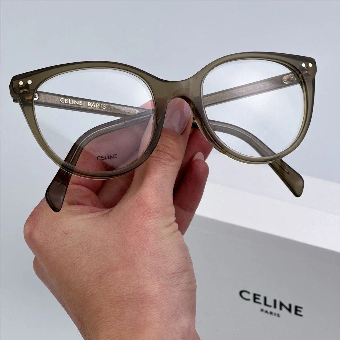 Celine Women Eyeglasses Transparent Khaki Round CL50068I Celine Thin 093