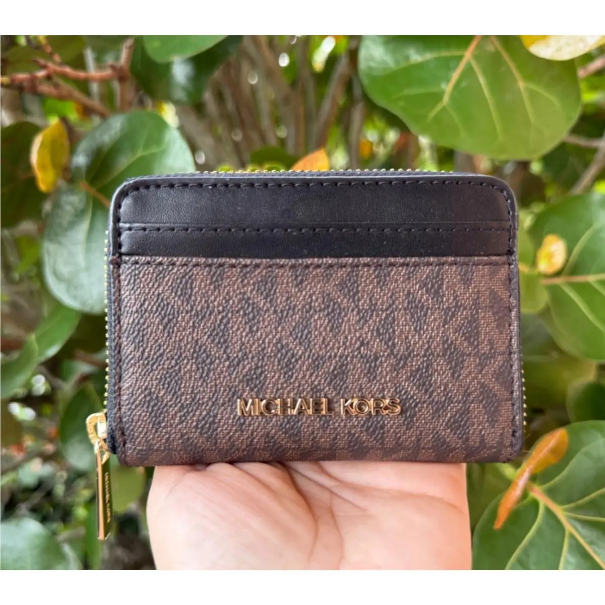 Jet Set Travel Zip Around Card Case Wallet MK Brown/Black by Michael Kors
