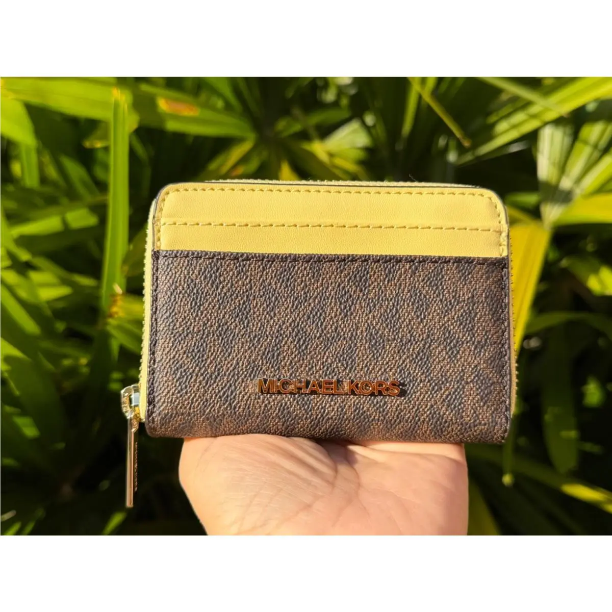Jet Set Travel Zip Around Card Case Wallet MK Brown/Buttercup by Michael Kors