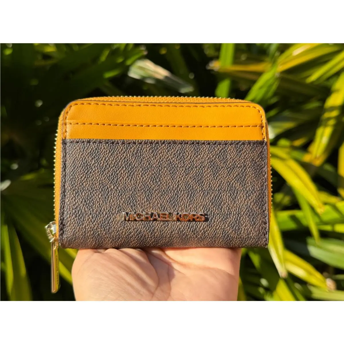 Jet Set Travel Zip Around Card Case Wallet MK Brown/Marigold by Michael Kors