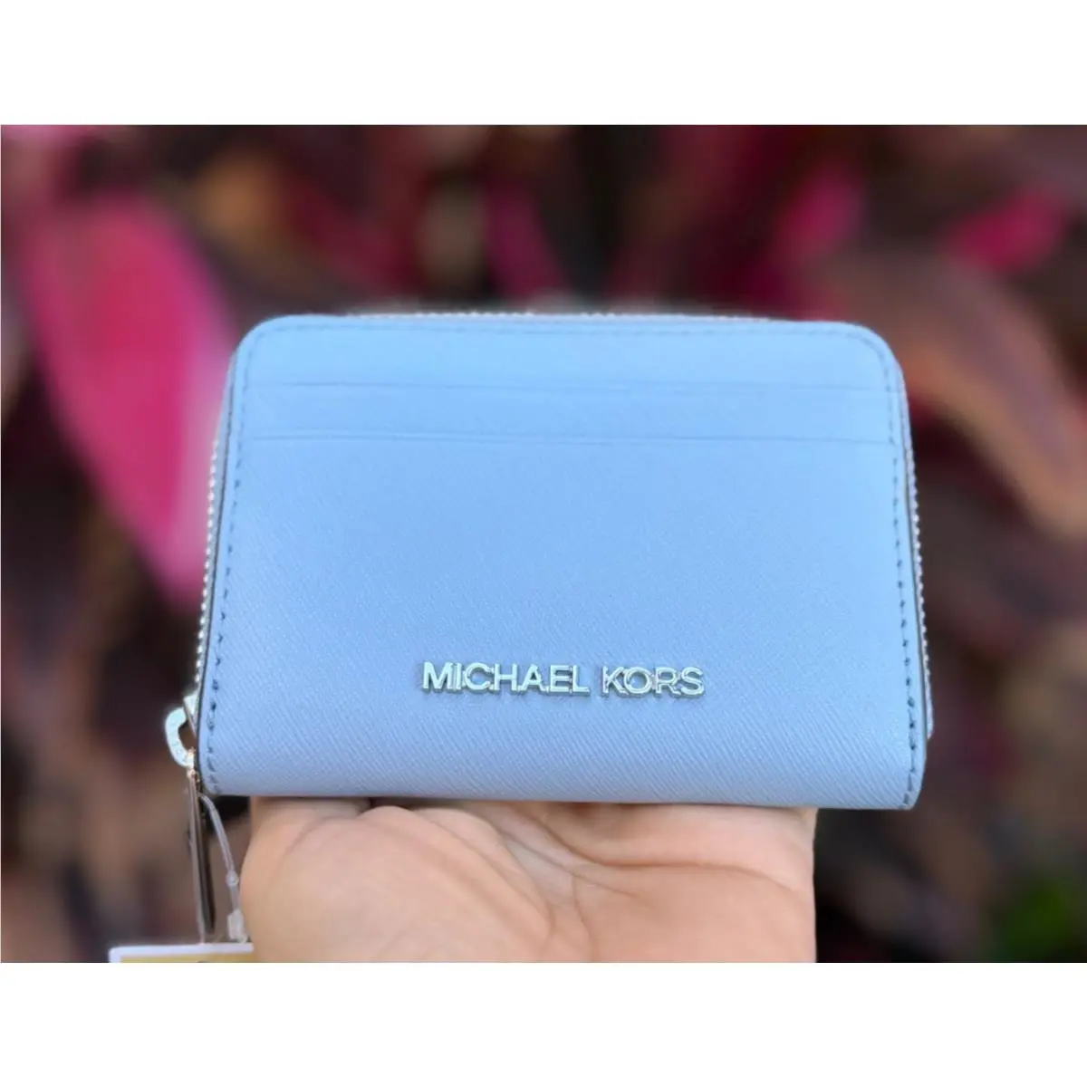 Jet Set Travel Zip Around Card Case Wallet Pale Blue/Silver by Michael Kors