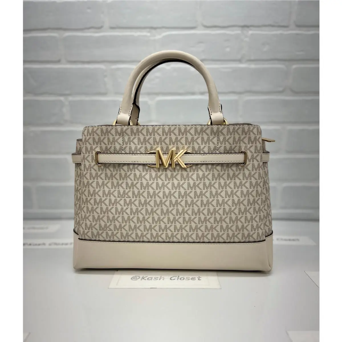 Satchel Reed Large Belted Purse MK Satchel Light Cream Multi by Michael Kors