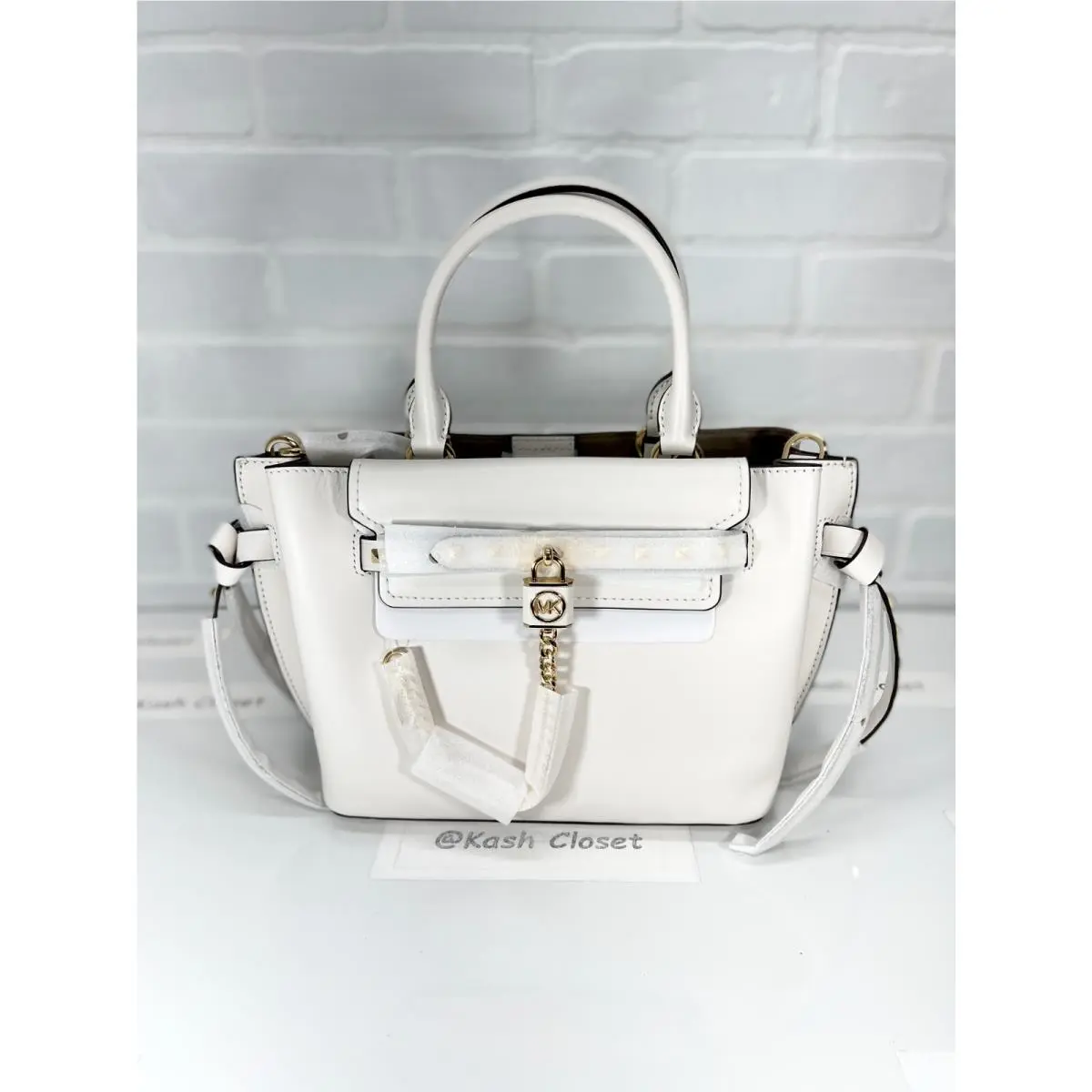 Satchel Hamilton Legacy Small Studded Leather Belted Purse Optic White by Michael Kors