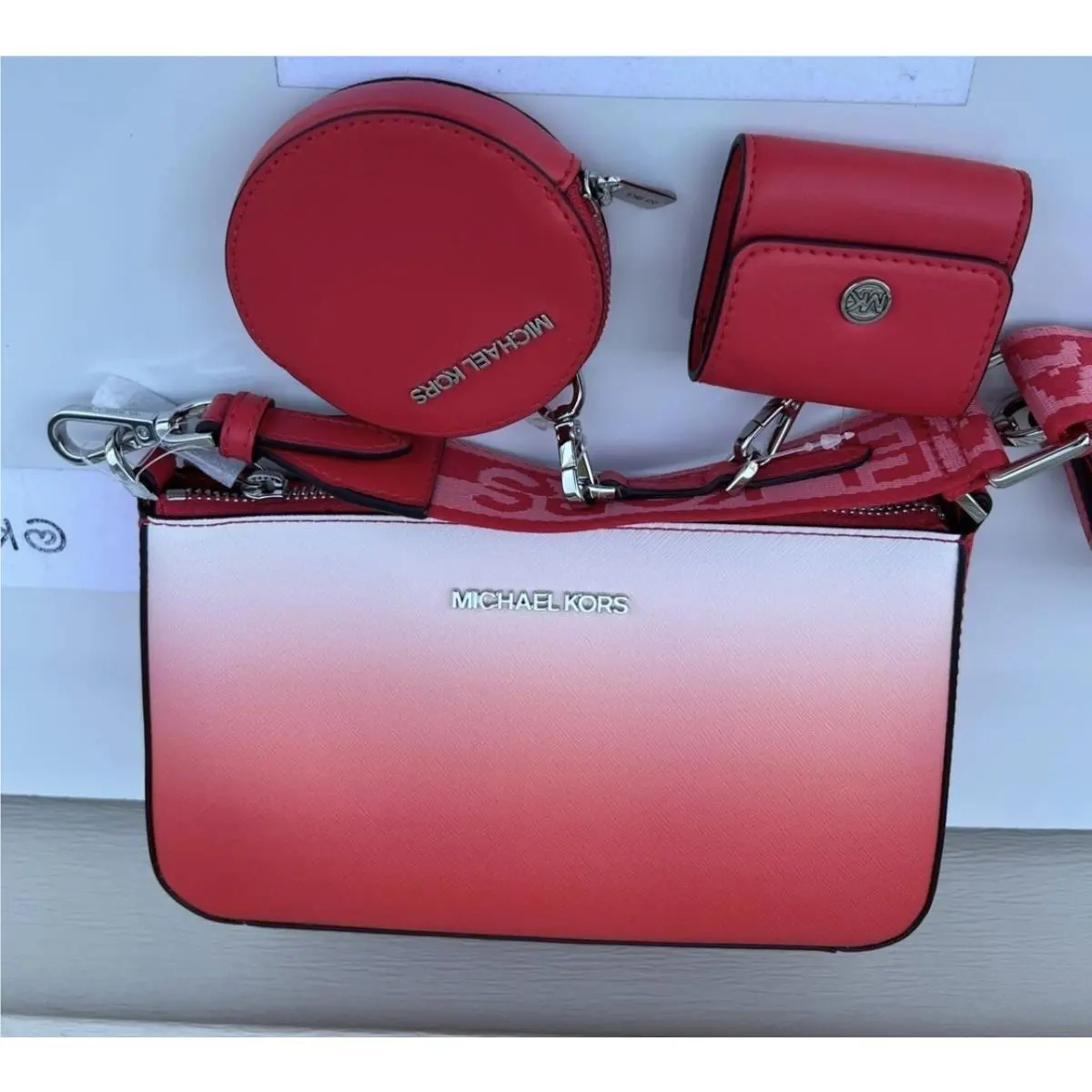 Crossbody Tech Attach with Adjustable Strap Coin Pouch Ipod Case Coral reef Multi by Michael Kors