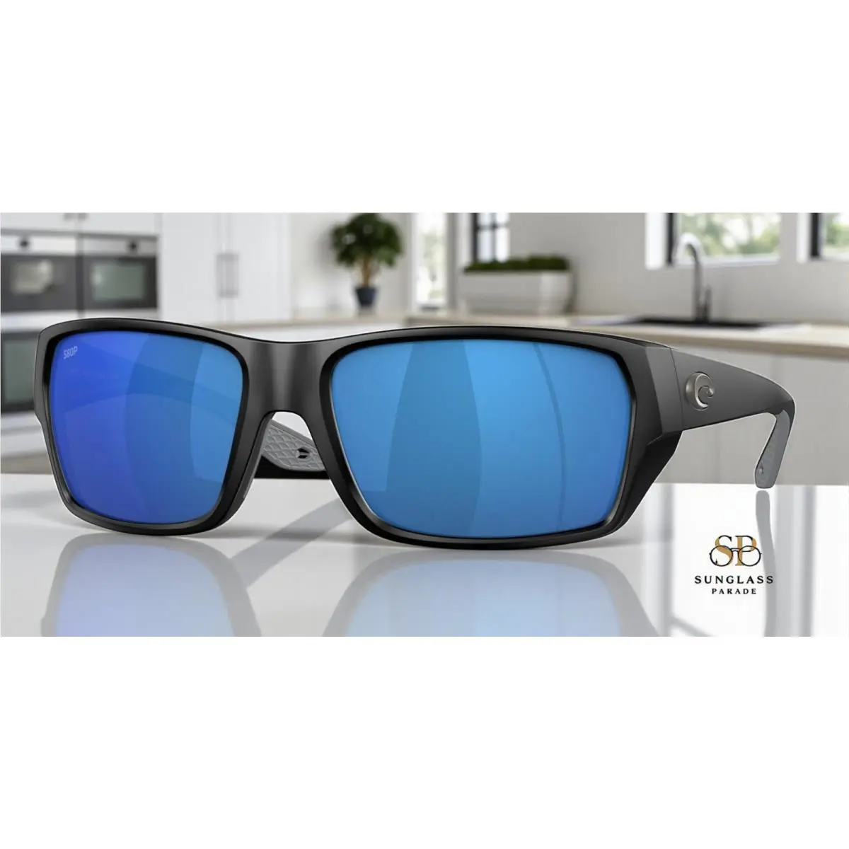 Costa 6S9113 911308 Tailfin Matte Black Blue Polarized 60 mm Men`s Sunglasses - Frame: Matte Black, Lens: Blue Mirror