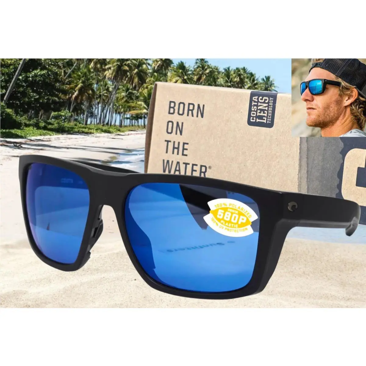 Costa Del Mar Matte Black/blue Mirror Lido Polarized 580P Sunglasses