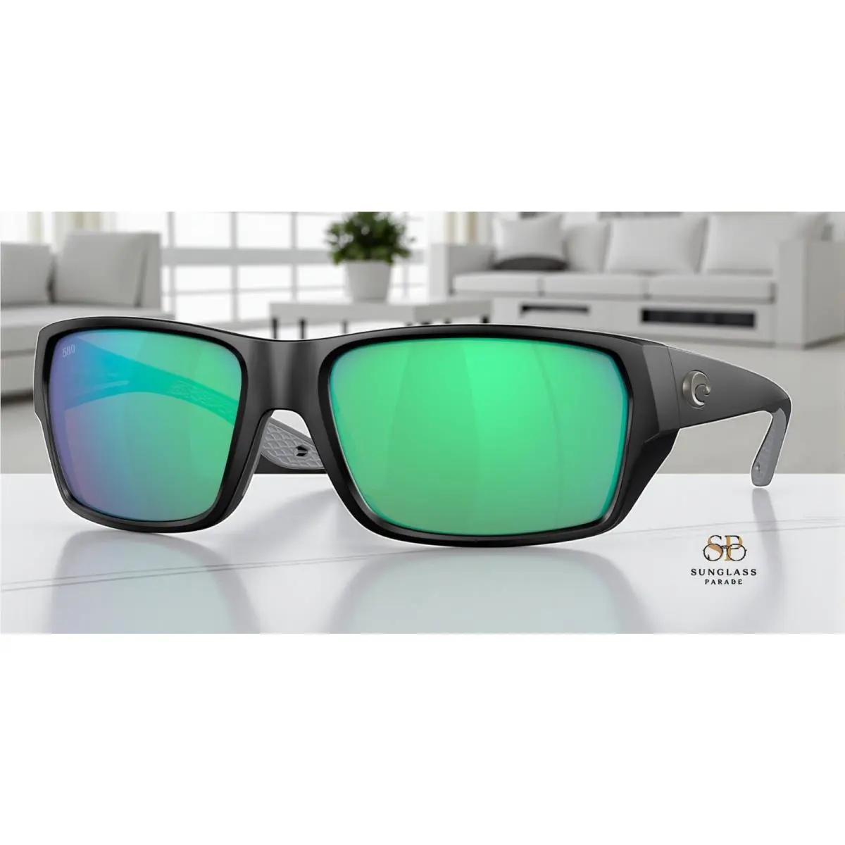 Costa 6S9113 911303 Tailfin Matte Black Green Mirror Polarized 60mm Men Sunglass - Frame: Matte Black, Lens: Green Mirror