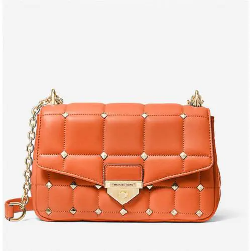 Michael Kors Soho Large Studs Quilted Leather Shoulder Bag Apricot