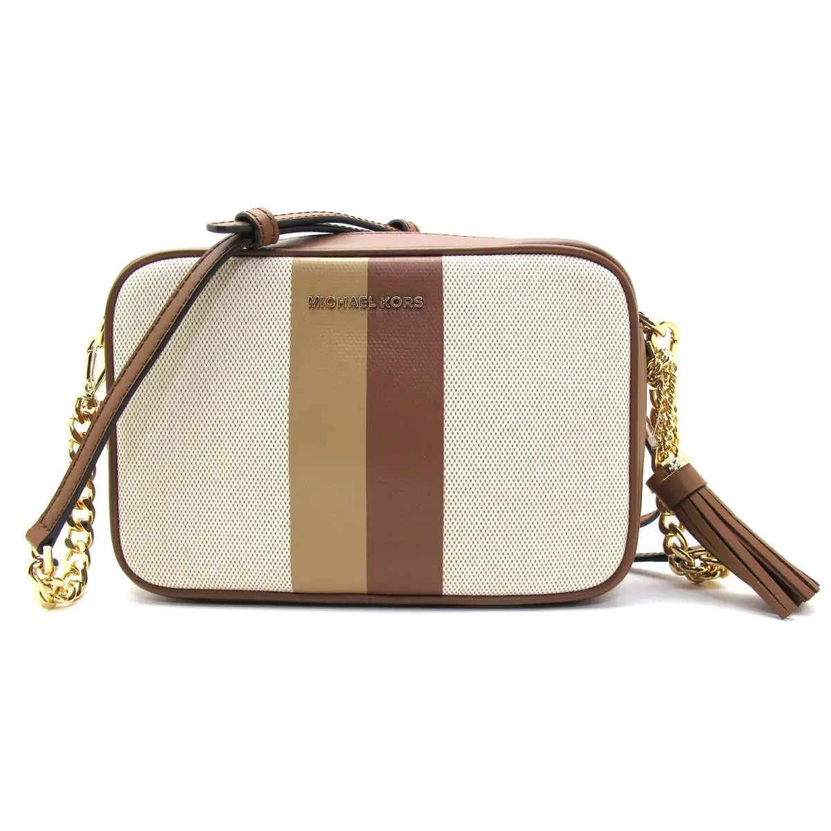 Michael Kors Jet Set Medium Camera Crossbody Center Stripe Luggage