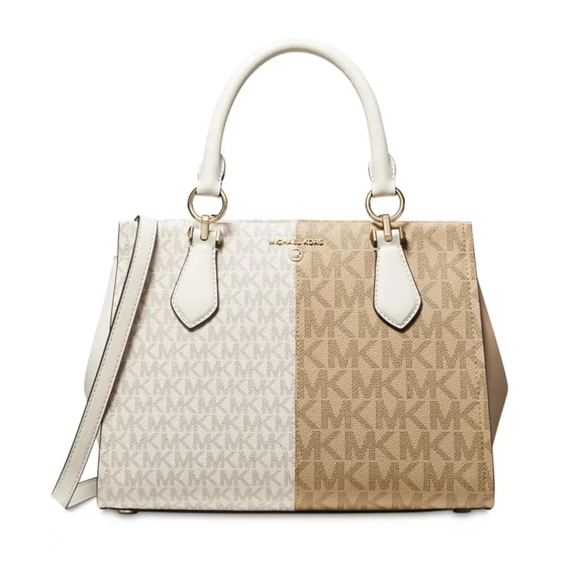 Michael Kors Signature Marilyn Small Satchel Vanilla Multi - Handle/Strap: White, Hardware: Gold, Exterior: Vanilla Multi