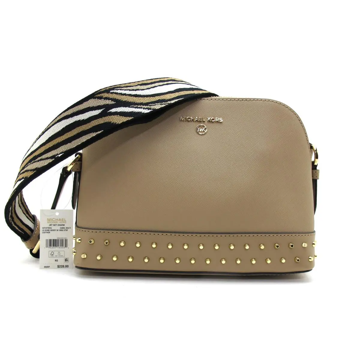 Michael Kors Jet Set Charm Stud LG Shoulder Strap Dome Crossbody Camel/khaki