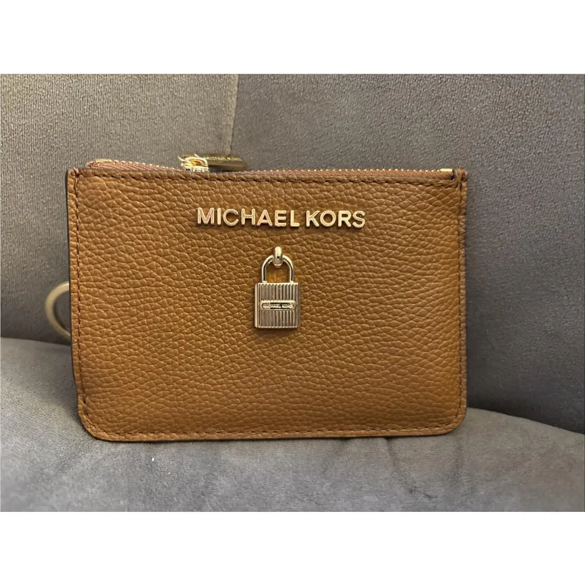 Michael Kors Adele Small Zip Coin Pouch ID Leather Wallet with Key Ring Brown