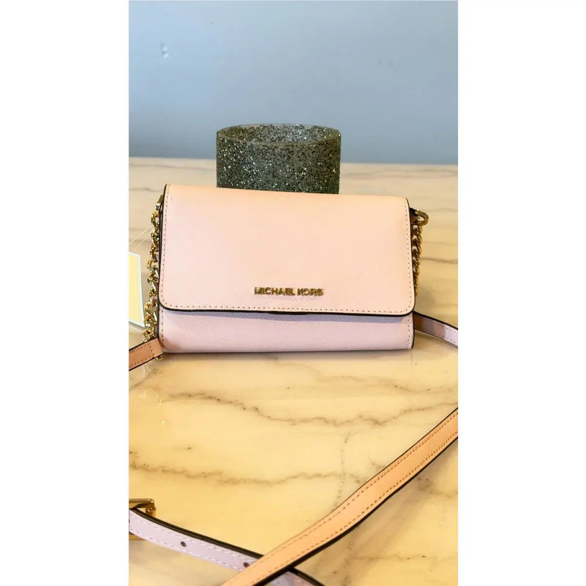 Michael Kors Pink Leather Chain Wallet Crossbody Bag Card Holder