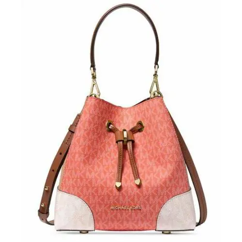 Michael Kors Mercer Gallery Small Convertible Bucket Pink Grapefruit/white