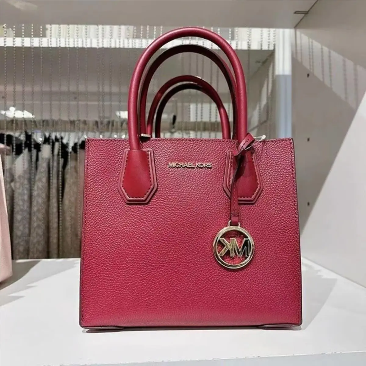 Michael Kors 35S1GM9M2L Mercer Medium Pebbled Leather Crossbody Bag In Mulberry