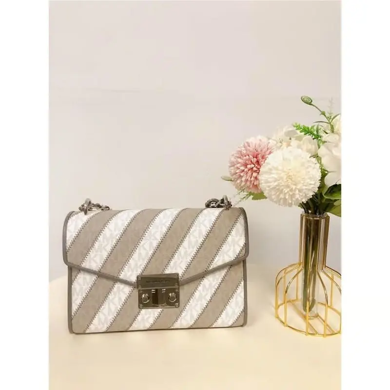 Michael Kors 35F0SX0L2L Rose Striped Chain Shoulder Handbag IN Prl Gry Multi