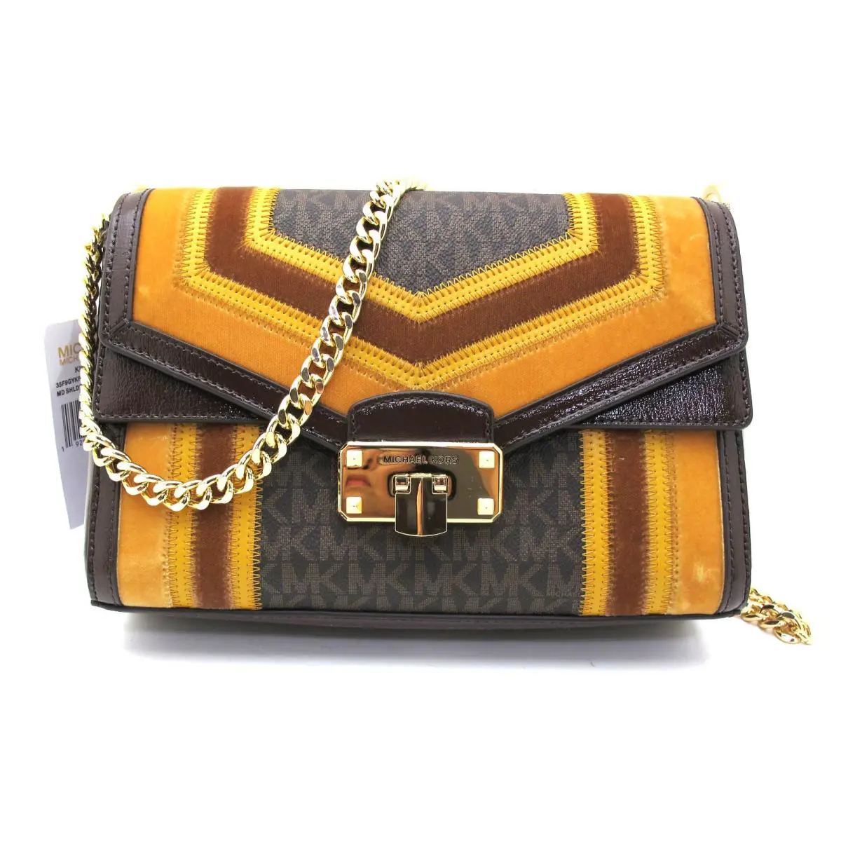 Michael Kors Kinsley Shoulder Flap Velvet Signature Shiny Leather Marigold