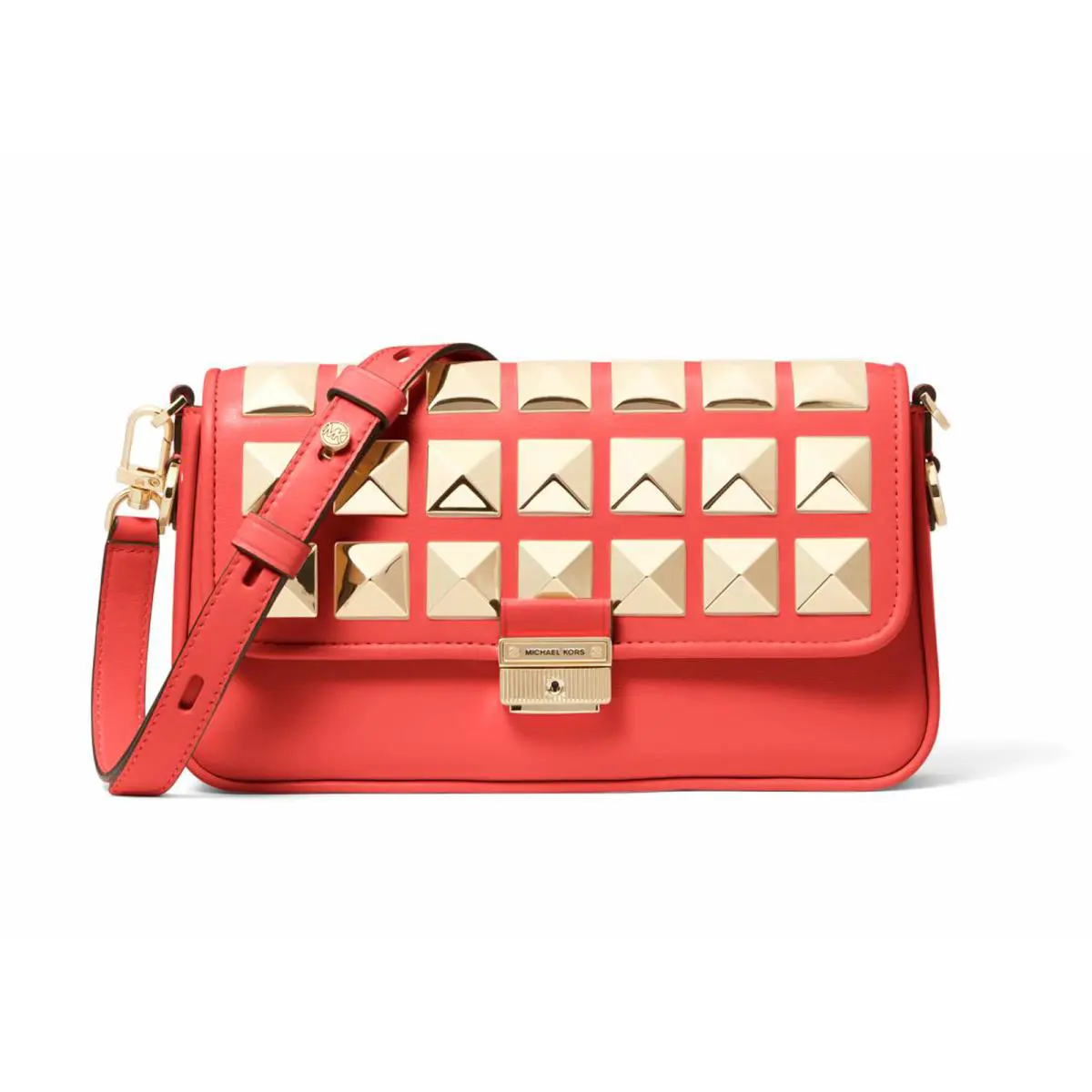Michael Kors Bradshaw Studded Leather Convertible Shoulder Bag Sangria