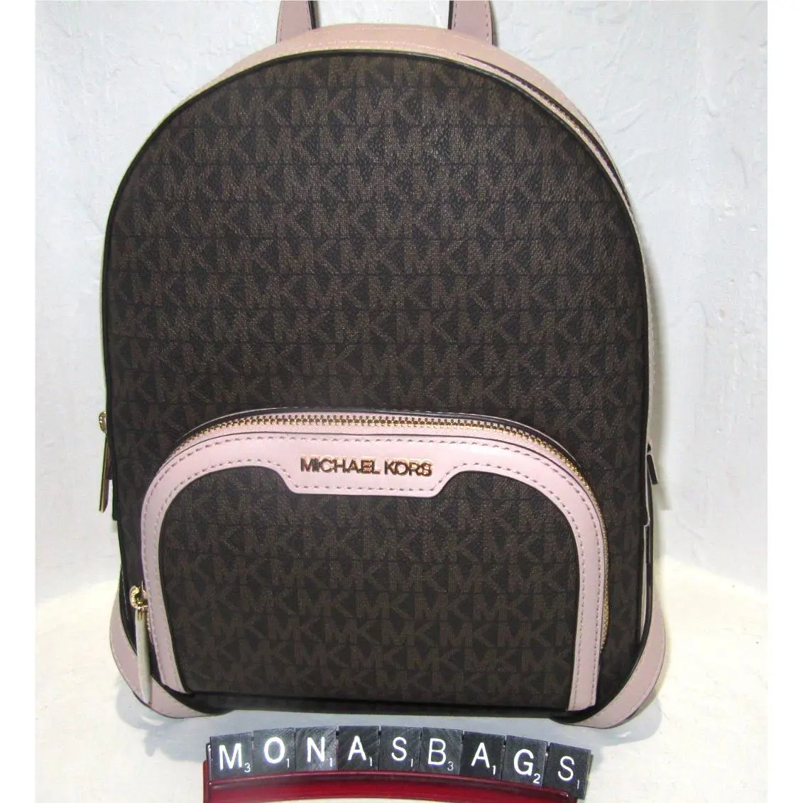 Michael Kors Jaycee Powder Blush Brown Medium Signature Logo Backpack