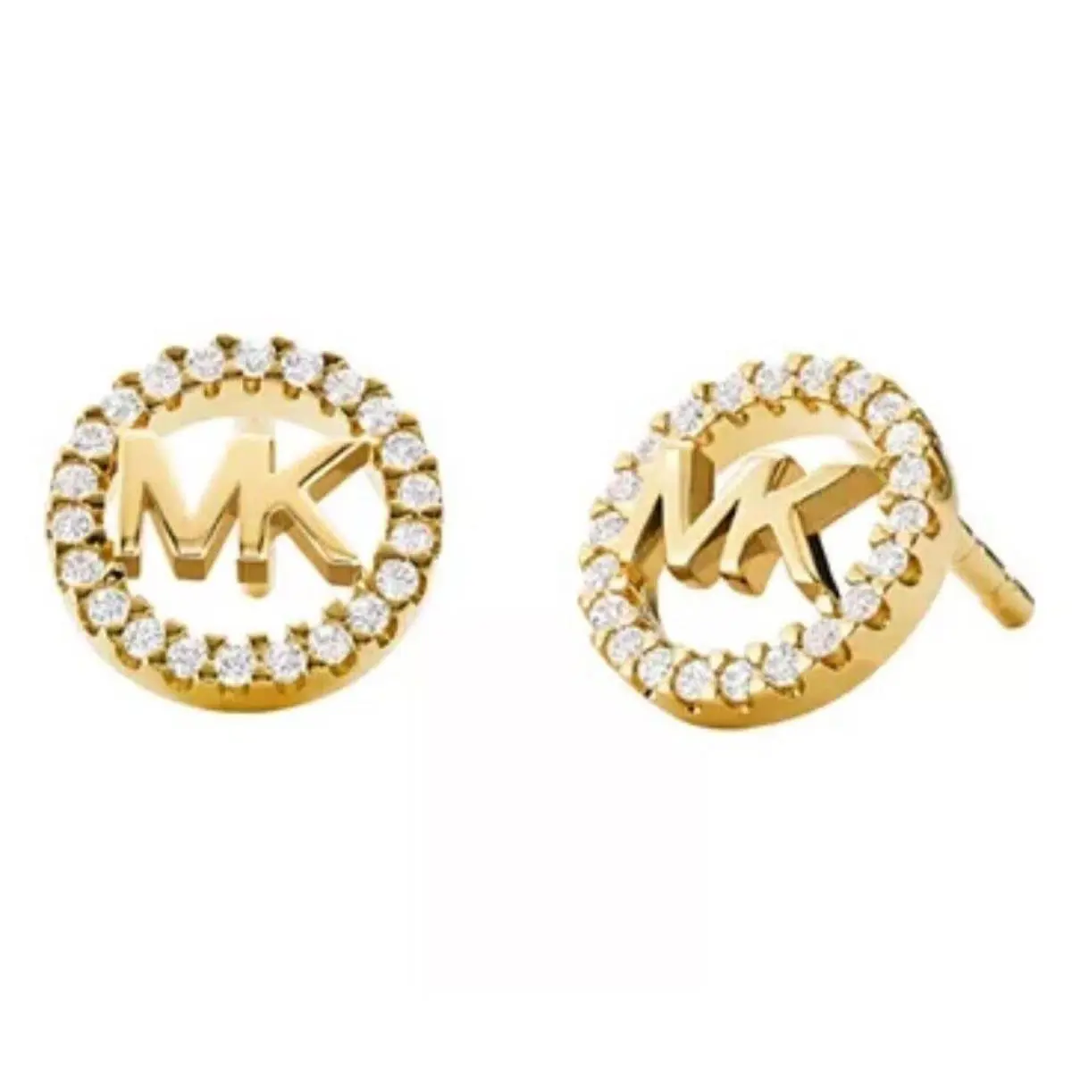 Michael Kors 14K Gold Vermeil CZ Stud Hoop Earrings MK Logo Luxury Styles