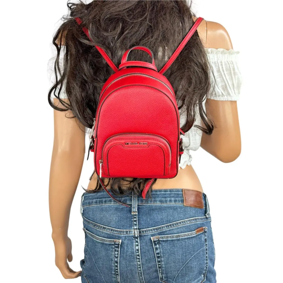Michael Kors Jaycee XS Mini Convertible Zip Pocket Backpack Bright Red/gold