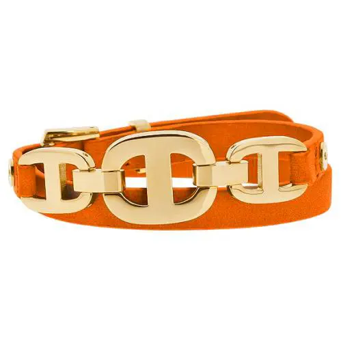 Michael Kors MKJ4442 Gold / Orange Maritime 3 Link Double Wrap Leather Bracelet