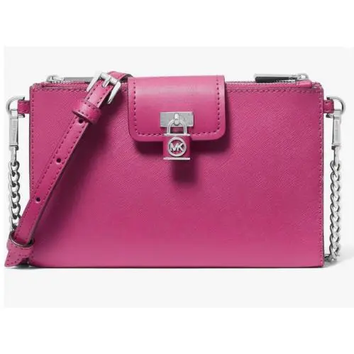 Michael Kors Ruby Small Double Zip Crossbody Saffiano Leather Deep Fuchsia