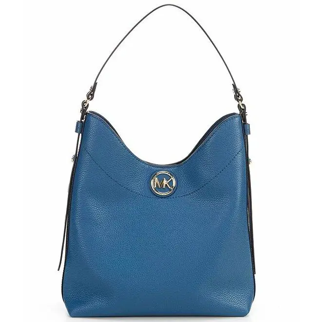 Kors Bowery Large Blue Leather Shoulder Hobo Purse X2614 - Exterior: Blue