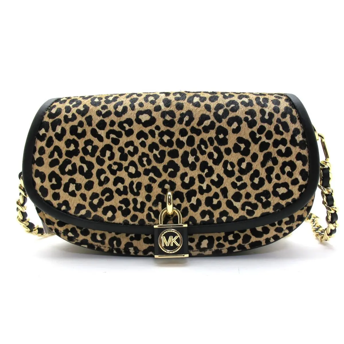 Michael Kors Mila SM EW Chain Sling Messenger Cheetah Print Haircalf Black