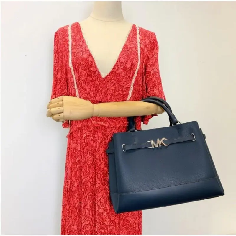 Michael Kors 35S3S6RS3T Reed Large Leather Satchel Crossbody Bag IN Navy