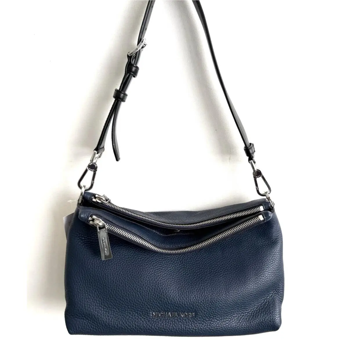 Michael Kors Jane Medium Leather Shoulder Bag Navy Silver Hwre