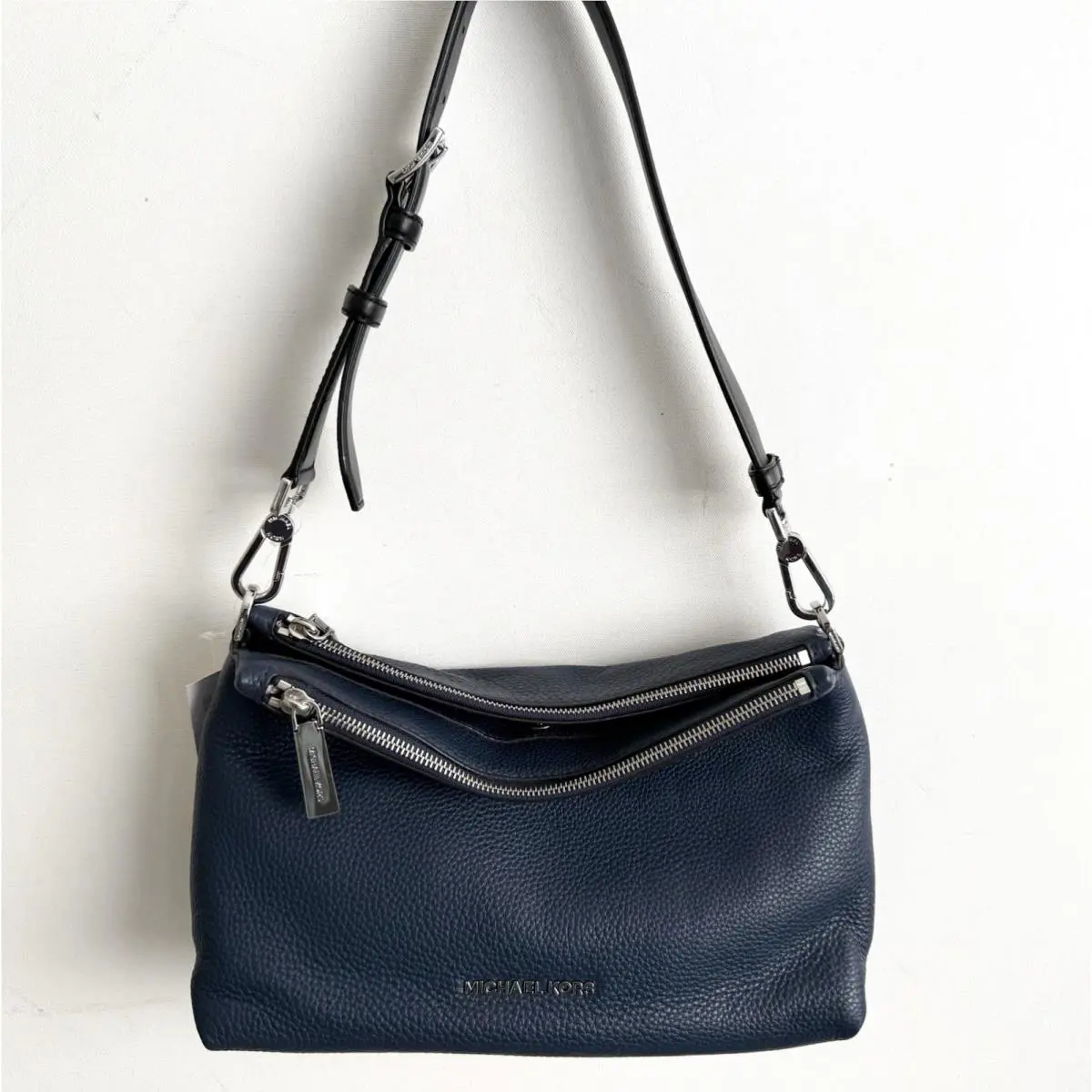 Michael Kors Jane Medium Leather Shoulder Bag Navy Silver Hwre